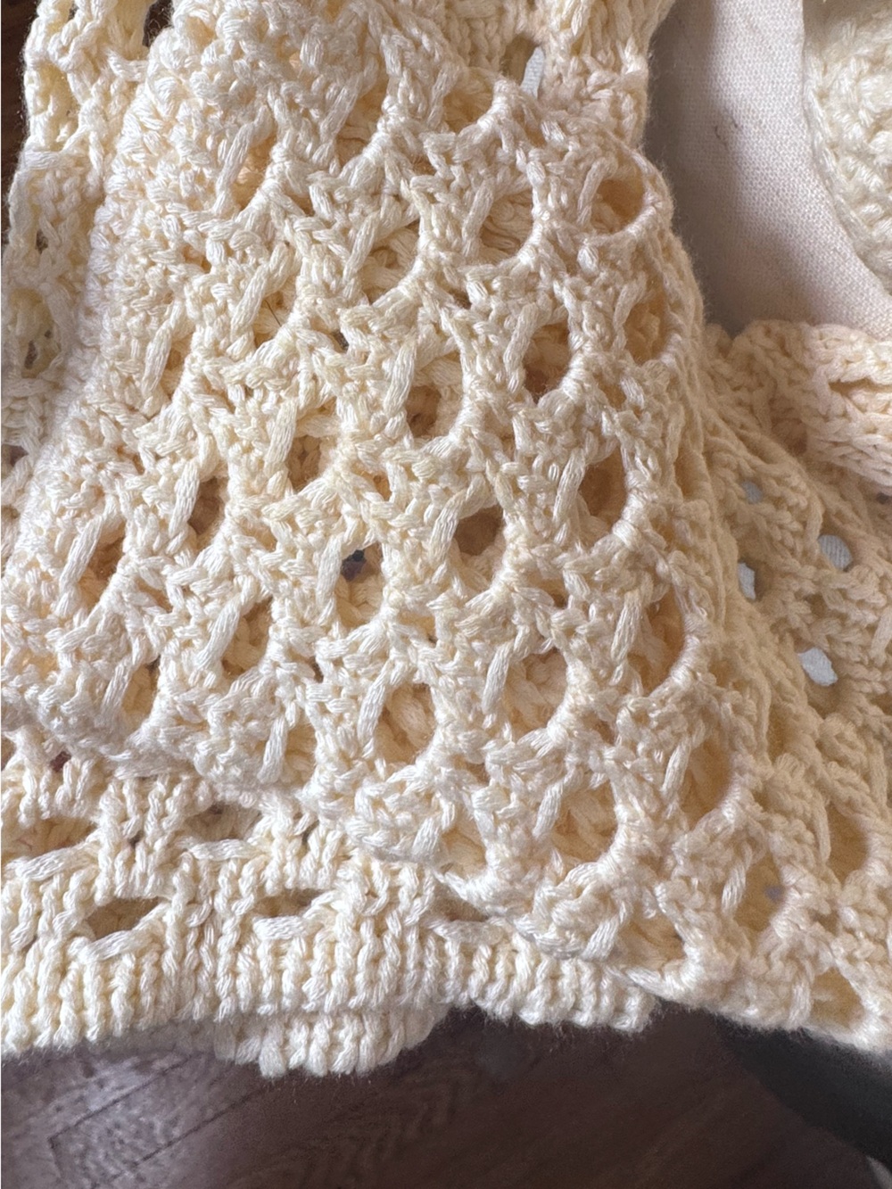 Luna Ivy Anthropologie Sz S Cream Granny Square Cropped Pullover Boho Sweater - Picture 7 of 11